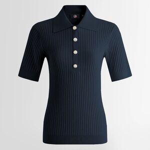 French Luxury Brand “Fusalp”. Brand New Navy Ribbed Short-Sleeve Vera Polo Shirt